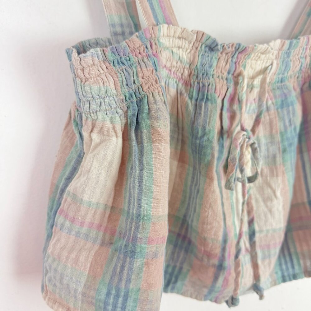NWT American Eagle Pastel Plaid Stripe Swing Smock Crop Cami Tank Size XS NEW - Picture 3 of 11